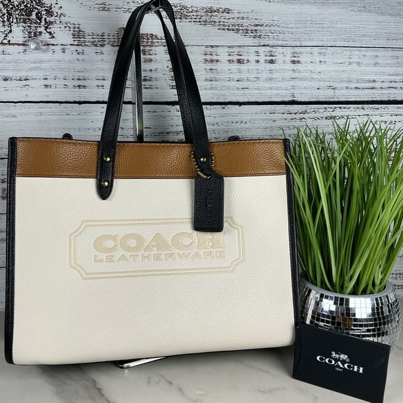 Coach Field Tote 30 Colorblock Black Tan Cream Tote Hand Shoulder Bag Fall Unise - Picture 3 of 15